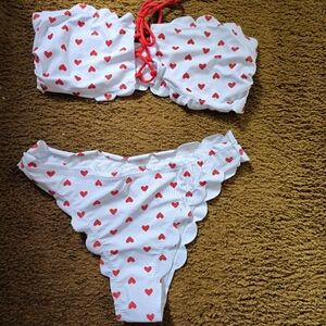 White Bikini with Red Heart Pattern